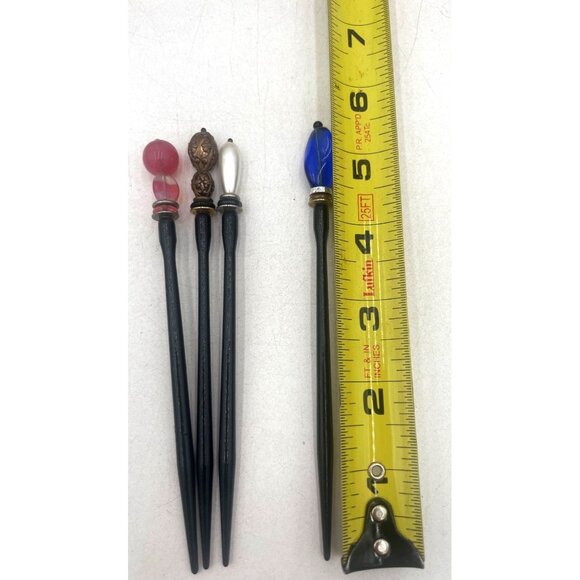 Decorative Hair Sticks Set Of 4 With Gem Tops & Intricate Details - Picture 4 of 4